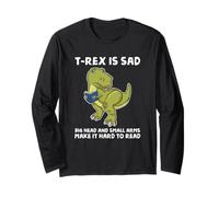 Dinosaur Book Lover T Rex Sad Arms Troppo Corto per Il Lettore Maglia a Manica
