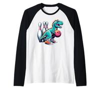 Dinosaur Bowling Player Fun Graphic Dino Bowler Kids Adults Maglia con Maniche Raglan