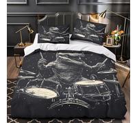 Dinosaur Drummer Set Di Copripiumino Biancheria da letto 3 Pezzi microfibra stampa di 3D con federe incluso federe Illustrazione di musica rock copripiumino for ragazzi e bambini Single（135x200cm）