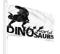 Dinosaur Flag 3x5 FT Vintage Wild Animal with Word Dinosaurs World Bandiere per esterni Grandi Welcome Yard Banners Home Garden Yard Prato Decor Nero Bianco