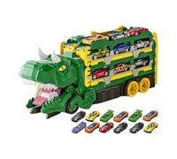 Dinosaur Hauler Playset - Camion Giocattolo Per Veicoli Convertibili, Portaoggetti Portatile Per Auto, Set Da Gioco Creativo Per Bambini | Trasforma Il Trasportatore Di Piste Da Corsa Con 18 Auto Per