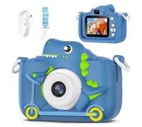 Dinosaur Kids Camera 1080P HD Dual Lens Digital Selfie Videocamera con schermo da 2,0 pollici Giochi educativi Regalo di compleanno(Blue)