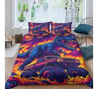 Dinosaur monsterSet Di Copripiumino morbida microfibra 3 Pezzi stampa 3D con cerniera Fantasy space adventure copripiumino incluso federe aiosa ultra morbido for ragazze King（220x240cm）