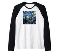 Dinosaur Reptiles Prehistoric Starry Night Van Gogh Style Maglia con Maniche Raglan