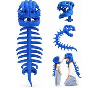 Dinosaur Skeleton Costume,Cozy Plush 3D Dino Toy Skull & Spine，Blue 120cm
