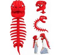 Dinosaur Skeleton Costume,Cozy Plush 3D Dino Toy Skull & Spine，Red 80cm