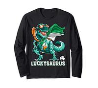 Dinosaur St Patricks Day Men T rex Luckysaurus Irish Flag Maglia a Manica