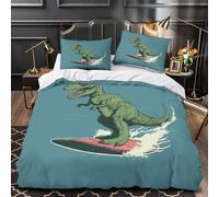 Dinosaur Surfing Fun copripiumino 3 Pezzi microfibra traspirante motivo 3D con cerniera Coon Dinosaur Spiaggia Set Di Copripiumino cerniera nascosta ultra morbido for bambini Single（140x200cm）