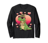 Dinosaur T-Rex Sunglasses Valentines Day Maglia a Manica