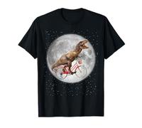 Dinosaur Trex Riding Bike On Moon Funny Dino Lover Maglietta