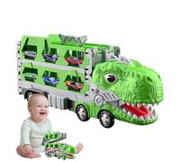 Dinosaur Truck - Giocattolo camion trasportatore di dinosauri trasformato, pista pieghevole, modalità gara per 2 giocatori, 12 auto da corsa pressofuse | Set da gioco per veicoli per bambini, ragazzi,
