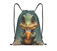 Dinosaur with Drink Cute Borsa Palestra Stringa Sacca Pieghevole Zaino per Scuola Vacanze Bambino 36X42Cm