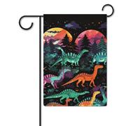 Dinosauri colorati su sfondo nero bandiera 30,5 x 45,7 cm poliestere double face bandiere da giardino bandiere di benvenuto banner decorazione esterna per cortile portico prato