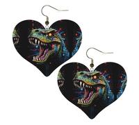 Dinosauri dai colori vivaci Stampe Eleganti orecchini a forma di cuore Accessori da donna leggeri perfetti per feste e San Valentino.