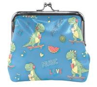 Dinosauri dei cartoni animati Musica Blu Personalizzato In Pelle Portamonete per Le Donne Carino Fibbia Bacio Blocco Carta Portafoglio Cambiare