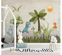 Dinosauri Disegnati A Mano Alberi Sole 3D Carta Da Parati Facile Installare Mobili Sfondi Ufficio Divano Camera Letto Sfondo Decorazione Murale-300cm×210cm