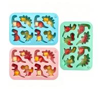 Dinosauri - Forma A Vassoio Con 3 Pezzi E 8 Cavità, Antiaderente E,Animali In Silicone | per Cioccolato, Snack, Decorazioni Torte, Cubetti Ghiaccio, Gelatina, Cucina, Feste