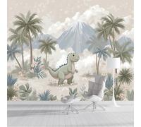 Dinosauri Nella Giungla E Nelle Montagne Carta Da Parati Murale, Carta Da Parati Panoramica in Seta 3D Animali Dei Cartoni Animati, Verde Chiaro Poster Murale per Soggiorno Sala Da Pranzo 150x105cm