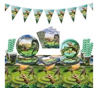 Dinosauri Party Decorazioni - Compreso Dinosauri Piatti di Carta Tovaglioli, Tazze, Tovaglia Dino, Banner per Bambini Baby Shower Dinosaur Forniture di Compleanno, Serve 20