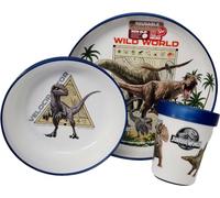 DINOSAURI - Set di stoviglie riutilizzabile bicolore - Set composto da 3 pezzi: Piatto, ciotola e bicchiere con base antiscivolo - J U R A S S I C