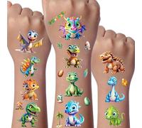Dinosauri Tatuaggi Glitter Bambini, 12 Foglie Tatuaggi Temporanei Dinosauri per Ragazza Ragazzo, Tatuaggio Bambini Gadget Compleanno, Festa Dino per Regalo