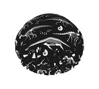 Dinosaurio Blanco y Negro Gorro de Ducha Gris Botánico Flores de Primavera Gorro de Ducha Impermeable Gorros de Baño Reutilizables para Mujeres Protección del Cabello Elástico Todo el Cabello