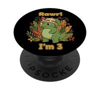 Dinosauro 3 ° compleanno divertimento 3 anni bambini PopSockets PopGrip Adesivo