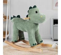 Dinosauro a Dondolo Verde in Peluche con Suoni Realistici Base in legno 3+