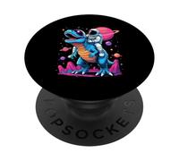 Dinosauro Astronauta che cavalca un T-Rex nello spazio PopSockets PopGrip Adesivo
