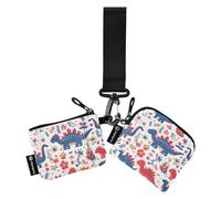 Dinosauro Bianco Rosso Pesca Portafogli da Donna Custodie per Carte Sottile Staccabile ID Titolari di Carta Protettiva con Cerniera Tasca Moneta per Lady 2 Pcs de crédito para Hombre