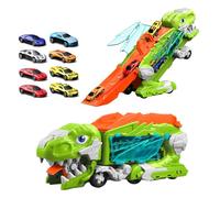Dinosauro camion giocattolo con 8 auto, auto giocattolo per bambini per bambini 3 4 5 6 7 8 anni di età, garage, set pista da corsa, Transforms in Dino con ali, camion furgoni, regali di compleanno