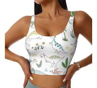 Dinosauro Camminare Stampa Senza Maniche Donne Estate Canotta Mini Slim Sport Gilet Girocollo Crop Top a forma di U, Nero , XXL corto