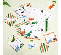 Dinosauro Carta da Lettere e Buste - 70 Pezzi Set di Carta da Lettere per Bambini Ragazzi Natale Regali di Compleanno Cartas da Letteres Buste Biglietti d'auguri Adesivi Penna