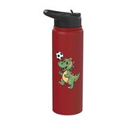 Dinosauro che gioca a calcio dinosauri per bambini Stainless Steel Insulated Water Bottle