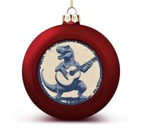 Dinosauro che gioca a ukulele vintage ornamenti a sfera di Natale infrangibili da appendere palline di Natale per la decorazione dell'albero di Natale rosse palline per albero di Natale per feste di