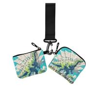 Dinosauro Concerto Surreale StyleturTurquoise Sfondo Casi di carte da donna Portamonete Dimensioni compatte Cerniera Portafoglio con Cerniera Tasca portamonete per Lavoro Viaggi 2 Pz, Dinosauro