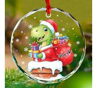 Dinosauro di Babbo Natale personalizzato nel camino Ornamento di Natale, Ornamento di vetro per gli amanti dei dinosauri Natale 2025, Ornamenti di Natale animali Dino Regali per bambini Bambini, Nome