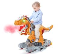 Dinosauro elettrico per bambini da cavalcare su auto, con musica, luce e fumo, deambulatore per bambini in età prescolare a piedi, giocattoli elettrici per bambini per interni ed esterni (giallo)