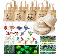 Dinosauro Festa Compleanno Set Sacchettini Compleanno Bambini Cappello Da Avventura Tatuaggi Temporanei Luminosi E Dinosauri Per Bambini Borsa Tela Portachiavi Braccialetti Slap Dinosauri Pignatta