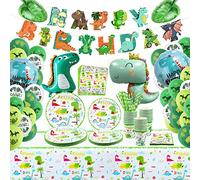dinosauro festa di compleanno forniture serve 20, dinosauro festa decorazioni, banner di compleanno, tovaglia, piatto, tazze, palma foglie palloncini, Dino festa di compleanno per bambini partito