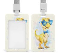 Dinosauro giallo blu occhiali da sole papillon ID badge clip retrattile titolare carta di protezione nome distintivo nome tag per lavoro ufficio medico infermiera
