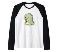 Dinosauro Kawaii con Fiore Maglia con Maniche Raglan
