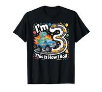 Dinosauro Monster Truck 3 ° compleanno 3 anni costruzione Maglietta