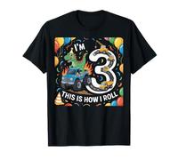 Dinosauro Monster Truck 3 ° compleanno 3 anni costruzione Maglietta