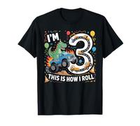 Dinosauro Monster Truck 3 ° compleanno 3 anni costruzione Maglietta