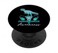 Dinosauro Ovarian Cancer Awareness Teal Ribbon Dinosaur T-rex PopSockets PopGrip Adesivo