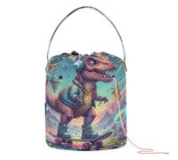Dinosauro Pattinaggio in Musica - Borsa a tema Fantasy World Crochet Yarn Bag Crochet Hook Case con fori Filato Tote per Crochet Carrier Filato Accessorio