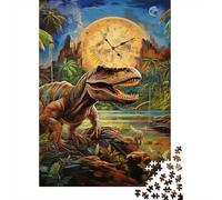 Dinosauro Preistorico Puzzle 1000 Pezzi per Adulti Carta Gioco di Puzzle 1000 Pezzi Scena Foresta Pluviale Tramonto Relax Decorazione Famiglia Regalo 52x38cm/1000pcs
