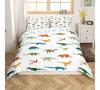 Dinosauro Set Biancheria Da Letto Singolo per Ragazzi Bambini Dinos Set di Letto Del Fumetto Colorato Dinosauro Decorativo Giovani Uomini Copripiumino Set Nizza Reversibile 2pcs Dino Print