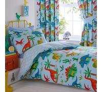 Dinosauro Set Copripiumino Singolo per Bambini Camera da Letto Blu 2-in-1 Design